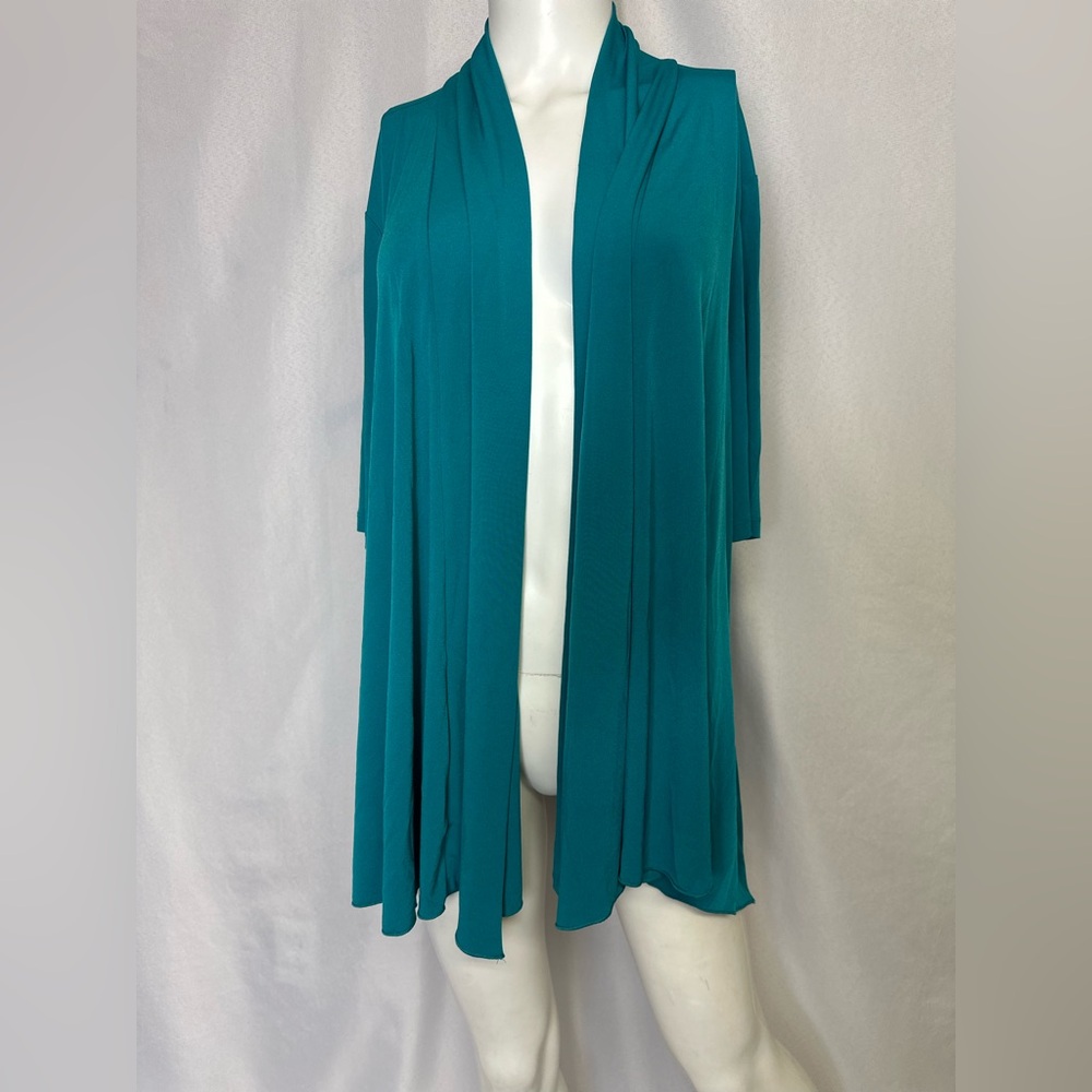 Susan Graver Women Large Green Open Cardigan  Casual Dressy